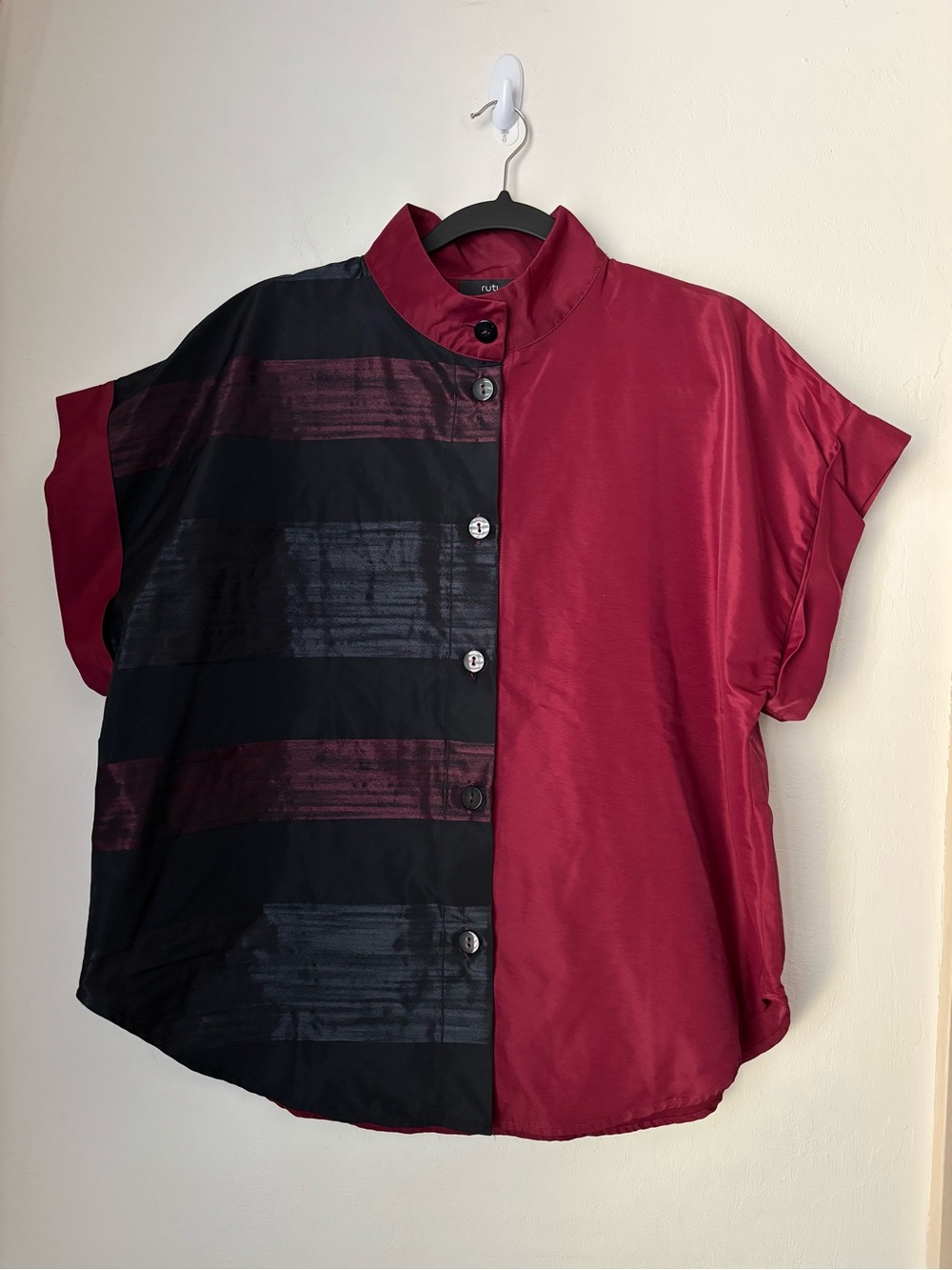 Ruti Always Chic Blouse Size S/M Red Black Color-block Avant Garde Lagenlook